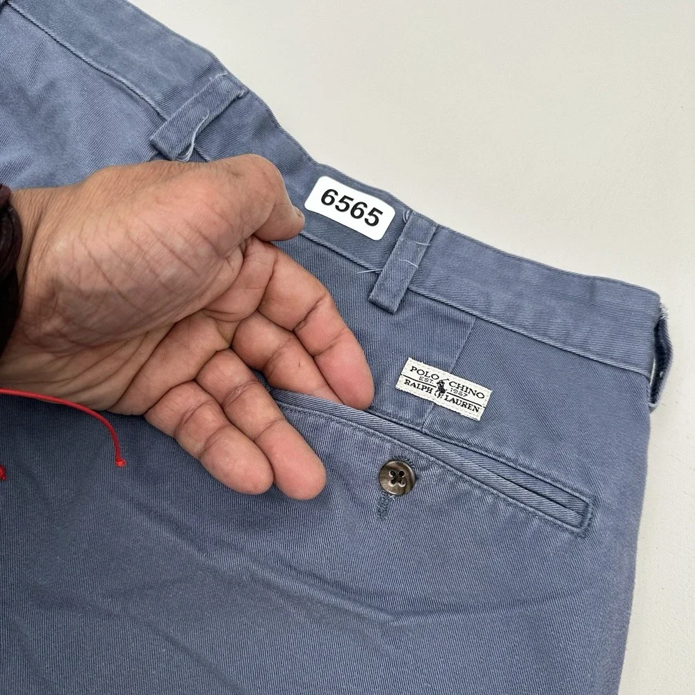 VTG Polo Ralph Lauren Chino Tyler Shorts Mens Fits 35 Y2K Two Pleats Baggy Blue